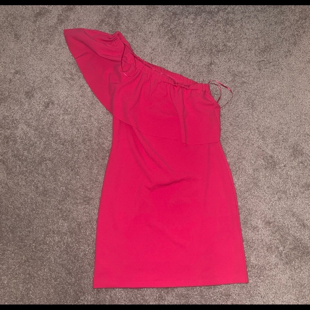 Warehouse (ASOS) one sleeve dress (S/M) Pink